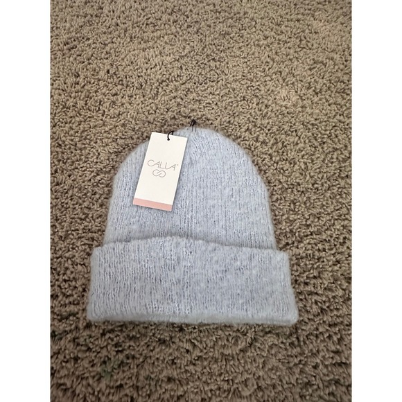 New Calla Knit Beanie Hat Soft Fuzzy Warm Winter Hat Light Blue $28 - Picture 7 of 8